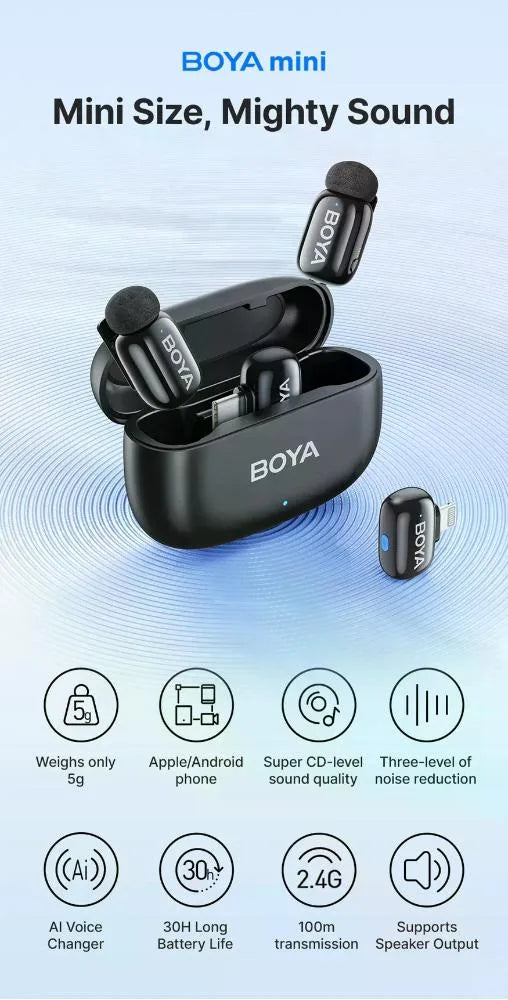BOYAMini Micrófono Inalámbrico Doble USb-C y Lightning