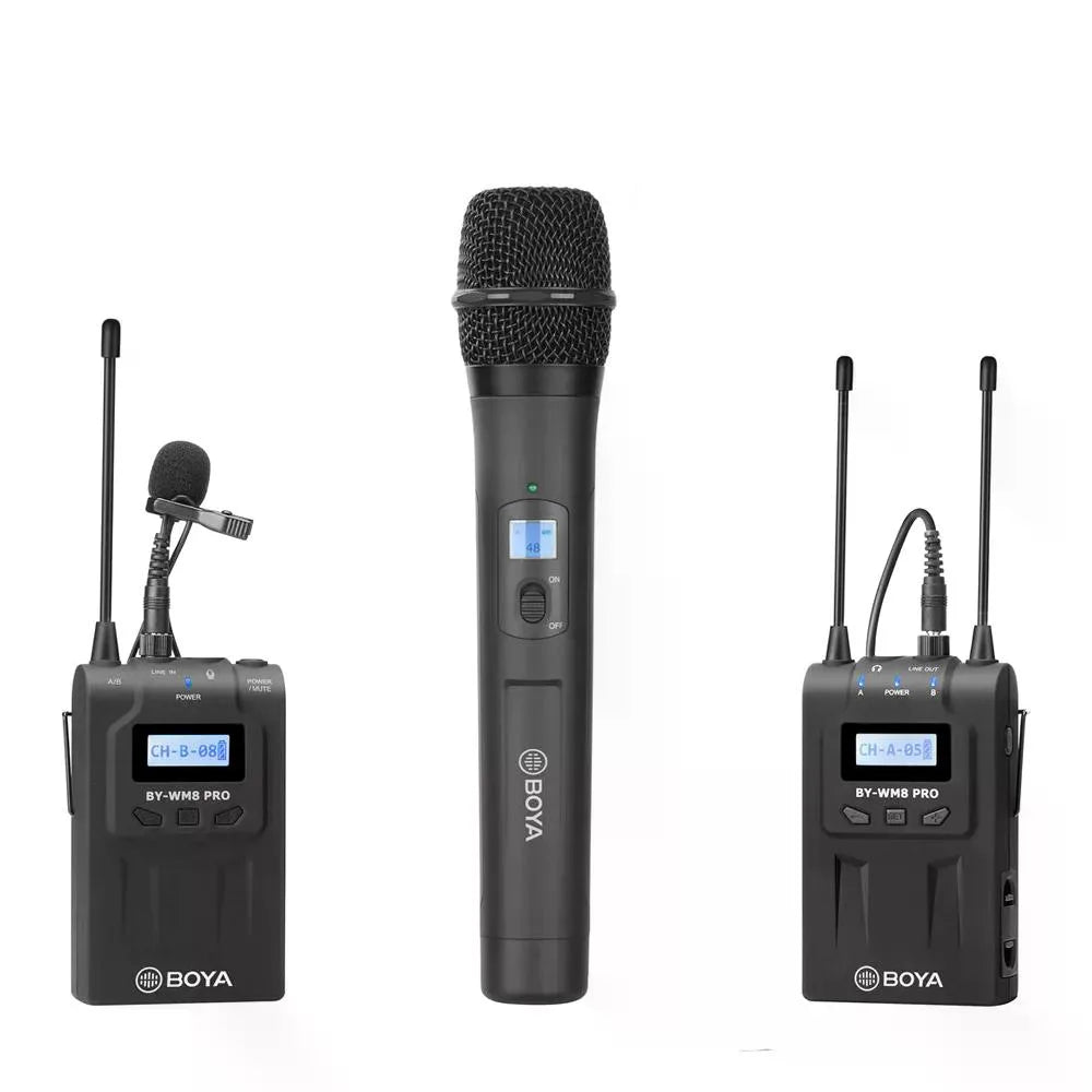 Boya BY-WM8 Pro-K4 Micrófono Inalámbrico UHF Doble, de Mano y Lavalier
