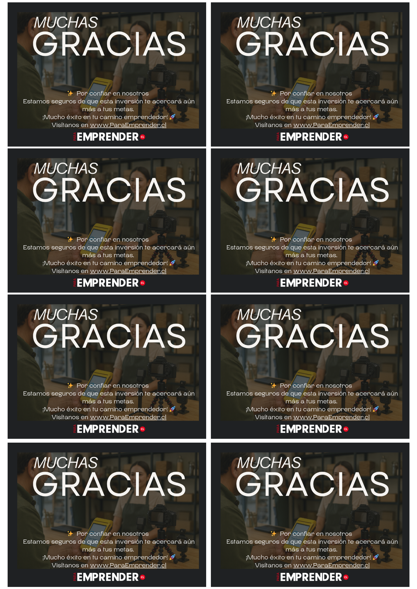 Tarjeta de agradecimiento- doble cara- papel fotografico 100 unidades