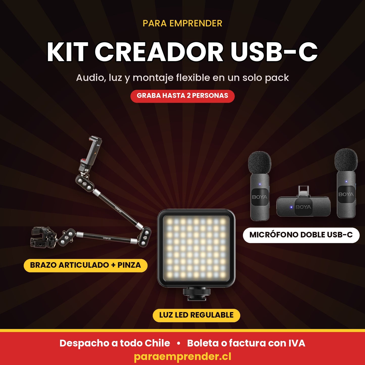 Kit Creador USB-C — Audio, Luz y Montaje Flexible
